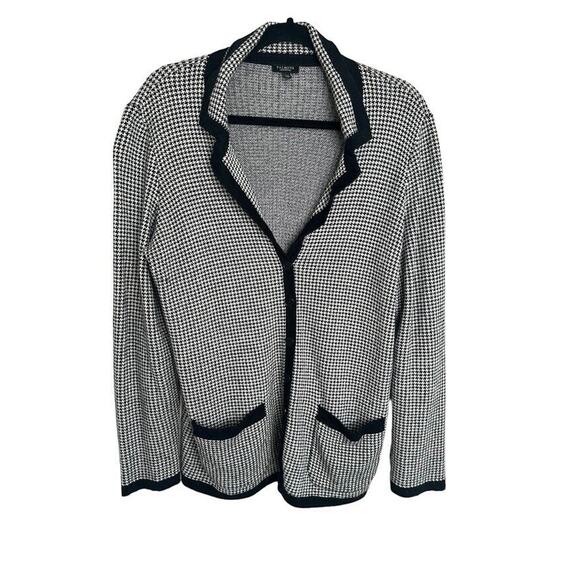 Talbots Sweater Black White Houndstooth Button Up Cardigan Angora Size 1X Petite - Picture 1 of 7